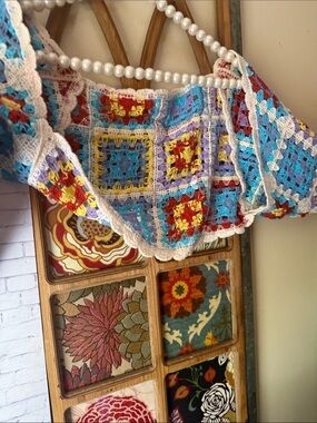 Handmade Multicolor Crochet Crop Top - Blue, Purple & Yellow